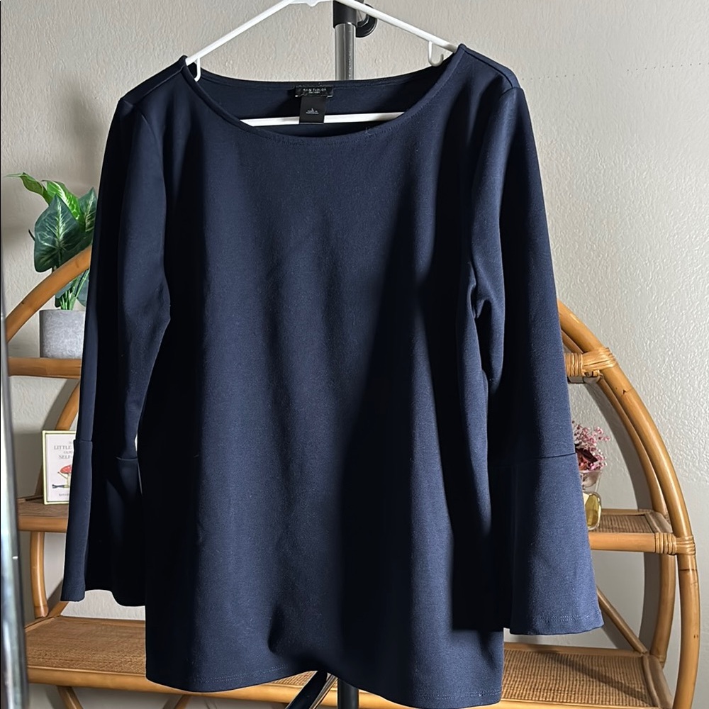 Navy Blue Bell Sleeve Top
